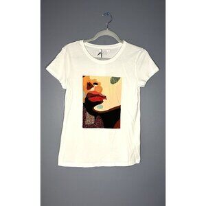 RESERVED Embellished T Shirt Women's Small Beaded Art To Wear Face Print Glitter